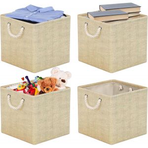 Lot de 4 Boîte de Rangement en Tissu, 30 x 30 x 30 cm, Panier de Rangement Pliable, Cube de Rangement avec Poignées(Beige) - Neuf