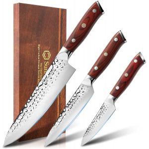 Couteaux De Cuisine Japonais 3pcs,Set Couteau Cuisine Professionnel En Acier Inoxydable Manche Pakkawood,Couteau Office Chef Viande Fruit L&eacute;gume - Neuf