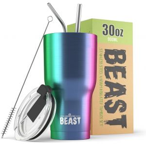 Beast Tasse Thermique De Voyage &iquest; 300 Ml I Arc-En-Ciel I Double Paroi Inox Caf&eacute; Isol&eacute; I Avec 2 Pailles S Et Brosse &Agrave; Dents De Nettoyage I Id&eacute;al Pour Caf&eacute; Froid Ou - Neuf