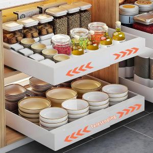 MEVRONISSHOP-2pcs Tiroir Coulissant Cuisine, Organisateur d'armoire coulissant, tiroirs coulissants extensibles et de rangement, Tiroir Coulissant Cuisine Adhesif, avec garde-corps élevé (32 cm à 52 - Neuf