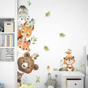 Stickers Muraux Animaux De La Jungle Autocollant Mural Safari Ours Renard Écureuil Lapin Décoration Murale Pour Chambre Enfants Bébé Pépinière Deco Murs Salon Porte Salle De Bain Fenêtres Placards (B - Neuf