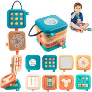 JGD-Tableau Busy Board, 8 En 1 Jouets Sensoriels Bambins, Jouets De Voyage En Avion Enfant, 8 In 1 Busy Board Jouet Montessori, Motricit&eacute; Activity Cube, pour 1-3 Ans Bebe Anniversaire No&euml;l Cadeau - Neuf