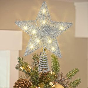 D'Argent Brillaient De No&euml;l Treetop, 12 Pouces No&euml;l De 10 Led De Lumi&egrave;re De M&eacute;tal Creux De L'Arbre - Neuf