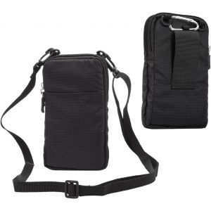 CAUC-Sac Banane Universel en Cuir Noir pour t&eacute;l&eacute;phone Portable 7,2 Pouces avec Porte-Monnaie, Fermeture &eacute;clair, bandouli&egrave;re, Sac &agrave; Main - Neuf