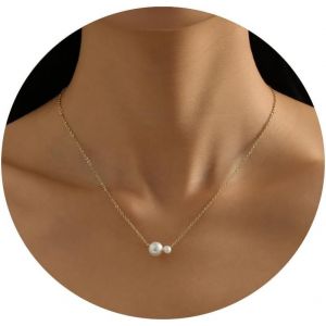 Collier De Perles Pour Femme, Cha&icirc;ne R&eacute;glable Plaqu&eacute;e Or 14k Avec Pendentif Perle Collier Ras Du Cou Mignon Bijou De Tous Les Jours Cadeau Pour Anniversaire, No&euml;l, Halloween - Neuf