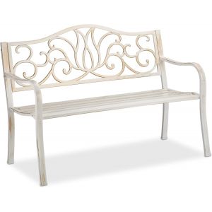 Ulteronixshop-Banc Jardin Antique, 2 Personnes, Balcon, Terrasse, M&eacute;tal, Hlp : 90 X 127,5 X 63cm, Acier, Fonte, Blanc-Bronze - Neuf