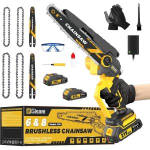 MEVRONISSHOP-Mini tron&ccedil;onneuse avec moteur brushless 1000W,8 pouces & 6 pouces tron&ccedil;onneuse,lubrificateur automatique & tension de cha&icirc;ne sans outil et 2 * 2000 mAh pour branches d'arbres, coupe de b - Neuf