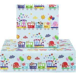Papier Cadeau D'anniversaire Pour Enfants, Filles, Garçons, Motif Train Animé, Pour Anniversaire Ou Fête Prénatale, 4 Feuilles Pliées À Plat, 50 X 70 Cm Par Feuille - Neuf