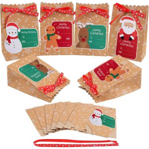 Boîtes Cadeau de Noël en Papier Kraft, 24Pcs Boite Cadeau de Noel avec 24 Etiquettes Nom Noel et Rubans, Boite Cadeaux Noel, Sac en Papier Kraft Noel, Sac Papier Cadeau Kraft Noe,Sac Cadeau Noel - Neuf