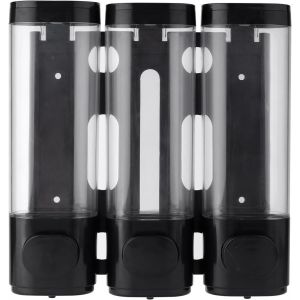 KAL-Distributeur Mural De Shampoing Et D'Après-Shampoing À 3 Compartiments, 300Ml Chacun Distributeur De Savon Douche Anti-Goutte Et Facile Remplir Distributeur Douche Pour Hôtel Salle Bain (Noir) - Neuf