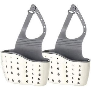 2 pi&egrave;ces gris &eacute;vier de cuisine caddy porte-&eacute;ponge porte-savon en plastique silicone suspendu r&eacute;glable robinet caddy - Neuf