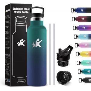 Gourde Isotherme 750ml,Bouteille Isotherme En Acier Inoxydable,Bouteille D'eau Sans Bpa,Gourde Inox Avec Paille,Gourde Pour L'école,Bureau,Extérieur,Camping,Yoga.[B367] - Neuf