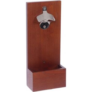 Letnerny-Ouvre Bouteille Avec Attrape Casquette, Ouvre-Bouteille De Bière Mural En Bois Pour Cuisine, Ouvre-Bière En Bois Pour La Décoration De Bar.(Marron) - Neuf