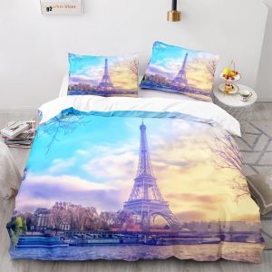 Microfibre Parure Housse De Couette X Cm Doux Confortable X Cm Parure Lit Personne Fille Paris Tour Eiffel Housse De Couette Personne Garcon + X Taies D'oreiller Xcm - Neuf