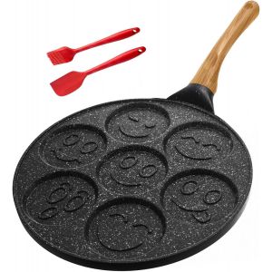 SUBZONAL-Po&ecirc;le &agrave; cr&ecirc;pes avec visage souriant, po&ecirc;le &agrave; frire antiadh&eacute;sive 7 trous Mini cr&ecirc;pi&egrave;re en aluminium pour petit d&eacute;jeuner ?uf au plat Po&ecirc;le &agrave; hamburger pour plaque &agrave; induction cuisini&egrave;re &agrave; gaz - Neuf