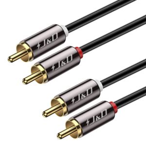 Câble Audio Stéréo 2 RCA Mâle à Mâle, Plaqué Or, Compatible avec Platine CD Parleur Ampli, 2.1 Mètres - Neuf
