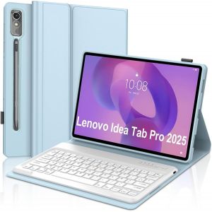 Coque Clavier Pour Lenovo Idea Tab Pro 12.7"" 2025, Azerty Fran&ccedil;ais Clavier Bluetooth Magn&eacute;tique D&eacute;tachable Pour Tablette Lenovo Idea Tab Pro 12.7"" 2025 Tb375fu, Bleu Ciel - Neuf