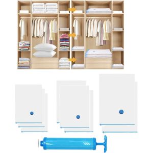 SJZG-Sacs Sous Vide Pour V&ecirc;tements, Rangement Sous Vide, Couettes, Oreillers, Couvertures (8) (2 X 70 X 100) (3 X 60 X 80) (3 X 40 X 60) (1 Pompe &Agrave; Air) - Neuf