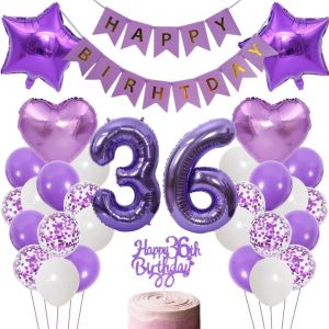 ChicSlick-Ballons Décoratifs Violets Pour 36 Ans - Décoration De Gâteau D'Anniversaire Pour Homme Et Femme - Bannière Happy Birthday Pour 36E Anniversaire[X2811] - Neuf