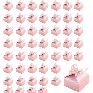 Boite Dragees Bapteme Fille Papillon, 50 Pièces Boîte à Dragées Rose, Boite a Dragees Bapteme,pour Mariage, Anniversaire, Fête(6 * 6 * 6 cm) - Neuf