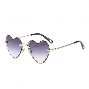 Lunettes De Soleil Coeur Sans Monture Mince En Métal Cadre Coeur Lunettes De Soleil Mignonnes Lunettes Pour Femmes Bleu Gris - Neuf