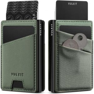 Porte-Cartes De Crédit Avec Poche Pour Argent,Portefeuille En Métal Avec Blocage Rfid Pour Airtag,Pièces De Monnaie Et Espèces,Vert,Minimaliste - Neuf