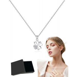 Collier Et Pendentif Femme Fille En Argent 925 Le Trèfle Orné Zircon Collier,Collier Pendentif Trèfle À Quatre Feuilles,Collier Pendentif En Cristal En Forme,Livré Avec 1 Coffret Cadeau - Neuf