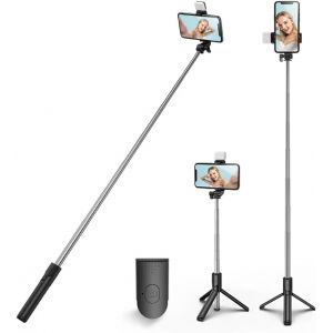 LORANKA-Perche &agrave; Selfie avec tr&eacute;pied, tr&eacute;pied de t&eacute;l&eacute;phone Portable et t&eacute;l&eacute;commande sans Fil, Support de t&eacute;l&eacute;phone Portable Compatible avec iPhone, Samsung, Xiaomi et Smartphones Android (Noir avec - Neuf