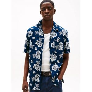 Chemise Coupe Standard Textur&eacute;e Tjm Reg Slub Aop Ss Shirt Ext/Dark Night Navy Bandana Aop - M - Neuf