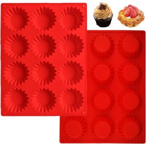 JEXNOVASHOP-2 Piezas 12 en 1 Moule Muffins Antiadh&eacute;sif en Silicone, Moule Mini Tartelette, Moules &agrave; Cupcakes et Muffin, Molde de Silicona para Magdalenas, Moules Tartelette pour Chocolat, Pudding, Ta - Neuf