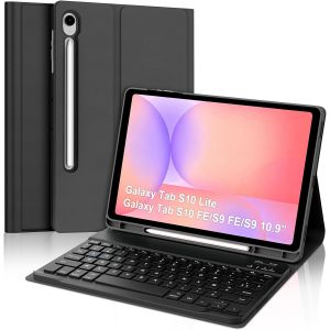 Coque Clavier pour Samsung Galaxy Tab S10 Lite/S10 FE/S9 FE 10.9""/S9 11"", Housse ?tui Keyboard Bluetooth AZERTY Layout avec Porte Crayon, Noir - Neuf
