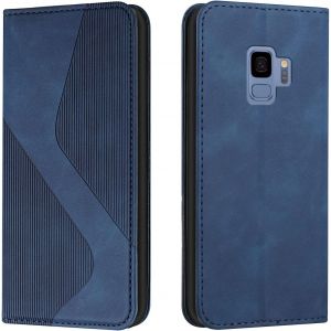 KALANKA-Coque pour Samsung Galaxy S9 - &Eacute;tui Cuir Portefeuille avec Magn&eacute;tique Flip Rabat Protection (Bleu) - Neuf