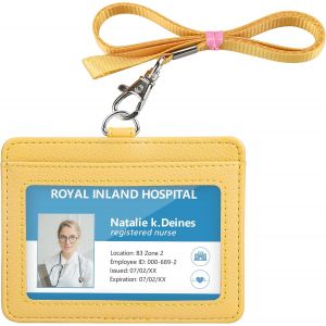 Kalanka-Porte Badge, Porte Badge Tour De Cou, 2 Emplacements Pour Cartes, 1 Fenêtre Transparente, Porte Carte Cou, Horizontal, Cuir Pu, Jaune - Neuf