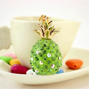 Porte-Cles Avec Mousqueton Et Strass En Forme D'ananas (Vert) - Neuf