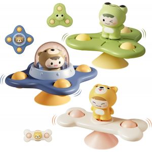 TDRFL-Jouet Ventouse Bébé Sans Bpa,Hand Spinner Bebe Ventouse Baby Spinner Jouets De Bain Sensoriel Animaux Jouet Ventouse Chaise Haute Pour Voyage Voiture Avion Cadeau Anniversaire Baptêmes 3 Mois 1 - Neuf