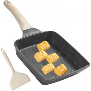 Letnerny-Poêle À Omelette Japona Rectangulaire 18 X 15 Cm Poêle À Tamagoyaki Pour Plaques À Induction Avec Manche En Bois Isolé, Poêle À ?ufs Brouillés Pour Fritures, Petit-Déjeuner, ?ufs - Neuf