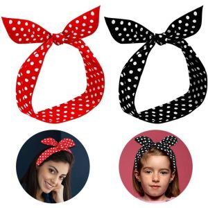 Bandeau Cheveux Femme 2 Pi&egrave;ces, R&eacute;tro &Agrave; Pois Bandeaux De Coton Noeud No&euml;l Bandeau En Fil En Nou&eacute; Imprim&eacute; Vintage, Headband Elastique Pour Fille Femme D&eacute;coration Echarpe Accessoire Cheveux Cadeau - Neuf