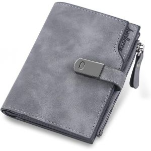 CAUC-Porte Monnaie Femme en Cuir PU Porte Feuilles pour Femme Court Lisse et Souple Petit Portefeuille Femme avec 16 Emplacements Cartes et Zipp&eacute; Pochette &agrave; Monnaie (Gris Fonc&eacute;-S) - Neuf
