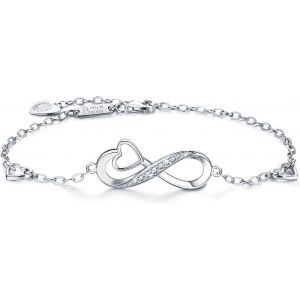 925 Argent Fin Bracelet Infini Damour Sans Fin Symbole Bracelet R&eacute;glable Avec Charme Pour Femme La F&ecirc;te Des M&egrave;res (3-Silver) - Neuf