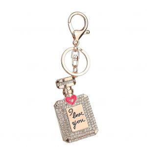 Femmes Parfum Bouteille Forme Pendentif Strass Sac Sac Voiture Porte-Cl&eacute;s Cadeau(Rose Rouge) - Neuf