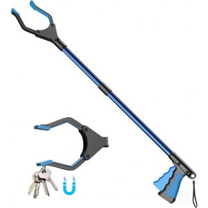KALANKA-Outils de Ramassage, Pince telescopique, Long b&acirc;ton de grappin de 81 cm avec poign&eacute;e Solide &agrave; Pointe magn&eacute;tique, T&ecirc;te l&eacute;g&egrave;re rotative &agrave; 90&deg; pour Les ordures (Noir Bleu) - Neuf