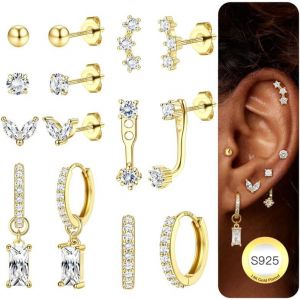 Kal-Boucles D'oreilles Femme Argent 925 Plaqué Or 14k Créoles Argent Boucles D'oreilles Piercing Oreille Helix Cartilage Petites Boucles D'oreilles Femme Or Pour Piercings Multiples - Neuf