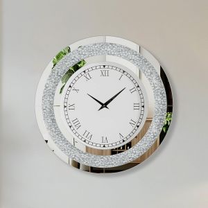 Senior-Grande Horloge Murale Silencieuse: Argent Diamant Horloge Murale Design Moderne 60Cm Cristale Pendules Murales Ronde En Miroir Horloge Murale Geante D&eacute;coratif Montre Murale Salon Cham[L1078] - Neuf
