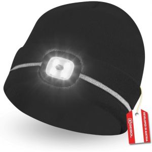 Nsiecd-Bonnet Led Noir - Lampe Frontale Sur Bonnet Tricot&eacute; - Bonnet Avec Bandes R&eacute;fl&eacute;chissantes - Port Usb Pour Recharger - Dur&eacute;e D'&eacute;clairage De 60 Minutes - 4 Niveaux D'&eacute;clairage - Unisexe - Noir - - Neuf