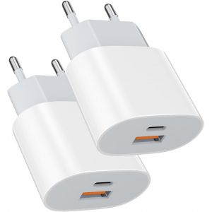 KALANKA-25W USB Type - C Chargeur Rapide Adaptateur de Charge Alimentation 15W USB Type - A Chargeur (Blanc 2 pcs) pour: iPhone 17/16 Pro/Max/Plus / 15 14 13 12 11 Pro Max x XS Samsung - Neuf