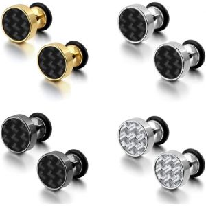 Kal-4 Pairs Acier Inoxydable Boucles D¿Oreilles Pour Homme Femme Clou D¿Oreille, Boucle D'oreille Homme Noir, Boucles D Oreilles Noir Homme, Boucle D Oreille Homme Or Argent Fibre De Carbone Piercing - Neuf