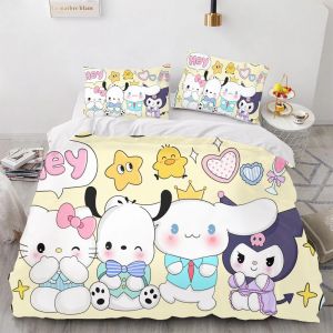Parure De Lit 3 Pieces Motif Carlin Hello Kitty, Housse De Couette, Parure De Lit King Size Pour Enfant, Decorations De Noël - Neuf
