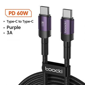 Toocki 100W Type C à USB C Câble PD 3.0 Charge Rapide 4.0 Charge Rapide Type C à Type C pour iPhone 15 Macbook Samsung 0.5M-60W C to C Purple - Neuf