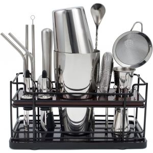Mevronisshop-Boston Shaker &Agrave; Cocktail 20 Pi&egrave;ces Avec Support, Kit Cocktail 825 Ml En Inox, Comprenant Doseur Cocktail, Pilon Et Autres Accessoires Pros, Set Machine &Agrave; Cocktails Pour F&ecirc;tes, Maison Et - Neuf