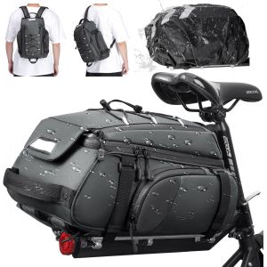 KALANKA-4 en 1 Sacoche Velo Porte Bagage Arriere 15L Sacoche Vélo Arrière Imperméable avec Housse de Pluie et Réfléchissante Sac à Vélo Sac à Dos - Neuf